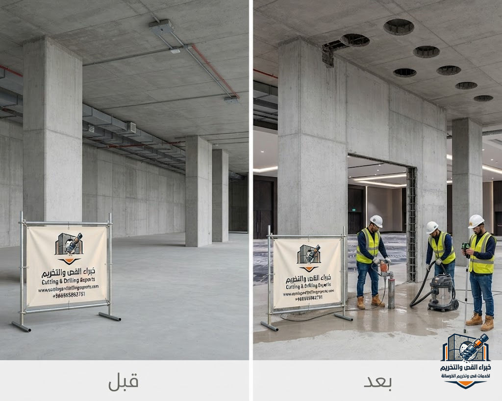 تنفيذ فتحات خرسانية بالطائف لفتحات الأبواب والنوافذ والمصاعد والمكيفات بدقة هندسية وبدون تكسير أو تشققات